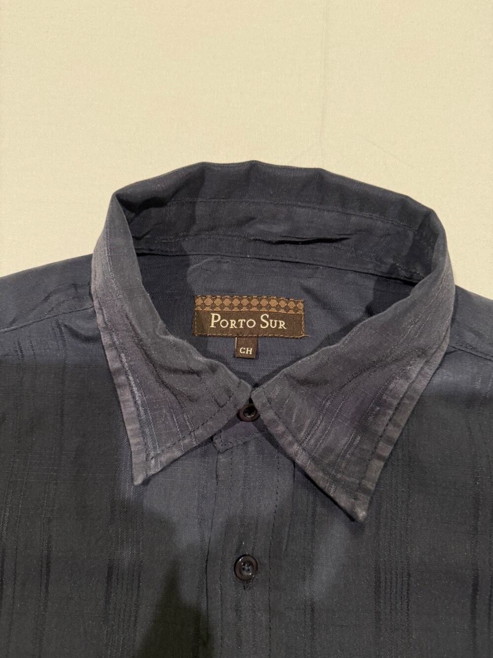 Porto Sur Mens CH Small Charcoal Black Textured Short Sleeve Button Up Shirt